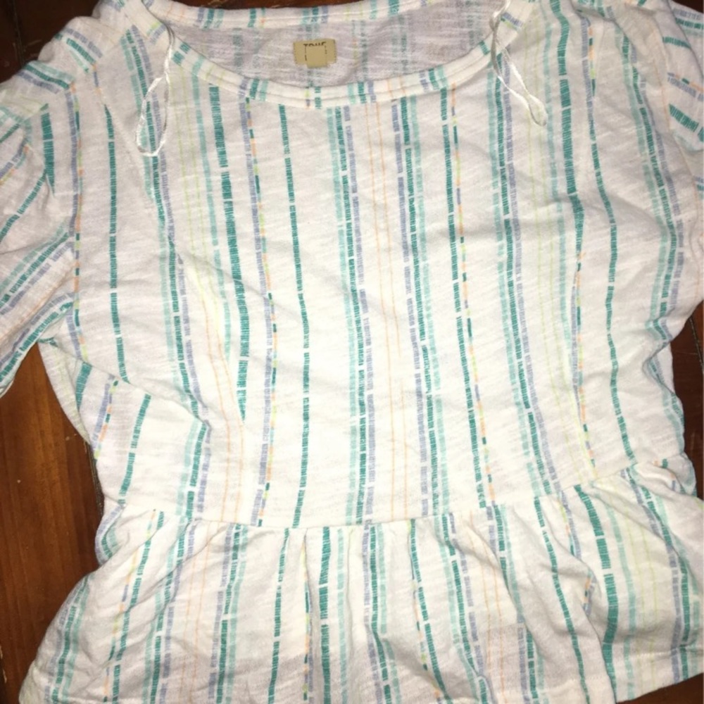 True craft shirt with green and blue stripes.
